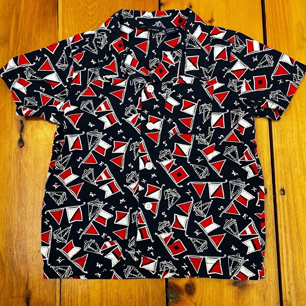 Janie and Jack Boys 18-24mo Nautical Sailboat Shirt Navy Red Button Down Summer